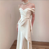 French Word Shoulder Light Wedding Dress Bride Simple Dingy Noodles Senior White Fishtail Dress Welcome Out Of The Yarn HZ0517