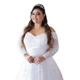 Large-Size Wedding Dress 2026 New Sexy Out-Shouldered Tulle Long-Sleeved Lace Bridal Dress HZ0517