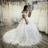 One-Word Shoulder Wedding Dress Mori 2026 New Bride Simple Deep V-Collared Pimple Tail Main Wedding Dress HZ0517