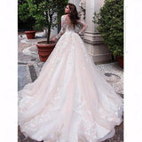 Long-Sleeved Big Tail Wedding Dress In The Spring Of 2026 New White At-Fugitive Princess Slimming Skinny Wedding Show HZ0517
