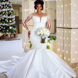 Long-Sleeved African Bride Wedding Lace Fishtail Wish A Word Shoulder HZ0517