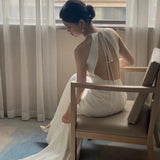 Hanging Neck Light Wedding Dress Simple Small Man Mori Bare Back Engagement Dress Can Usually Wear A Certificate To Register A Small White Dress Woman HZ0517