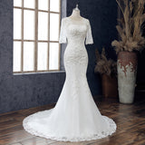 2026 New Fishtail Wedding Dress Bridal Screen Retro Round Neck Simple Tail Slimming Skinny Wedding Dress HZ0517