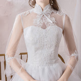 Large-Size High-Waist Long-Sleeved Wedding Dress 2026 New Wedding Dress Solid Color Simple Atmospheric Fashion Trend Yarn HZ0517