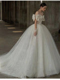 One-Word Shoulder Wedding Dress Bride 2026 New Temperament Main Yarn High-Quality Court Style French Large Tail Light Pregnant Woman HZ0517