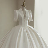 French-Style Densate Wedding Dress 2026 New Bridal Main Wedding Dress Simple Middle Sleeve Deep V-Neck Wedding Dress Direct Sales HZ0517