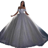 One-Word Shoulder Wedding Dress Temperament Bridal Sen Sen Shiny Lien Dress Engagement Wedding White Wedding Dress HZ0517