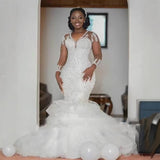 African Wedding Dress 2026 New Mermaid V Lace Waist Fishtail Wedding Dress Overseas Warehouse New Spring HZ0517