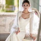 White Dingy Light Wedding Dress Long Sleeves Cover Arm Go Out Yarn Temperament Fishtail Light Luxury Bridal Wedding Dress HZ0517