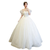 One-Word Shoulder Wedding Dress 2025 New Bridal Main Yarn French Style Court Princess Wind Out Of The Yarn Small Summer HZ0517