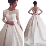 2026 New Temperament Lace Collar Long Sleeve Sexy Bare Back Wedding Dress Spring HZ0517