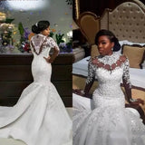 Wedding Dress Sexy Long-Sleeved Lace High-Neck Fishtail Wedding Dress African Bride HZ0517