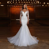 Sine-Faced Light Wedding Dress Long Sleeve Slim Fish Tail Thin Welcome Yarn Temperament Lace Yarn Dress HZ0517