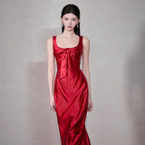 High-End Feeld Dingy Toasting French Wine Red Morning Dress Female Wedding Dress Sling Wedding Dress HZ0517