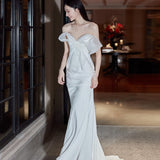 Travel Shot Wedding Dress Simple Light Luxury High-End Feeld With The Bridal Brawn Fishtail Chair Dress Birthday Banquet Can Be Worn HZ0517