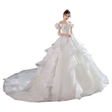Temperament Main Wedding Dress Mori 2026 New Small Bridal Big Tail Super Fairy Starry Sky Word Shoulder Dream W36 HZ0517