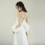 French Brae Light Wedding Dress New Bride Simple Mori Style Out Of The Yarn Temperament Engaged White Small Dress Dress HZ0517