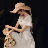 French Light Wedding Dress Women's New Deep V-Neck White Simple French-Style Faucet Large-Size Temperament Banquet Dress HZ0517