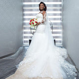 African Fishtail Wedding Dress 2026 New Long-Sleeved Lace Tie Bridal Wedding Dress Spring HZ0517