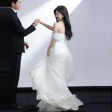 French Light Wedding Dress New Simple One-Shoulder Fish Tail Thin Sen Family Travel Photography Dream Bride Welcome Yarn HZ0517