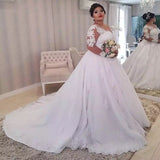 New Deep V Lord Wedding Dress New Large-Size Lace Long-Sleeved Wedding Dress Horn Yarn HZ0517