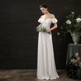 French Bride's Simple Temperament Shoulder Bubble Sleeves And Stipettes Are Thin A-Word Small White Dress To Go Out Light Wedding Dress HZ0517