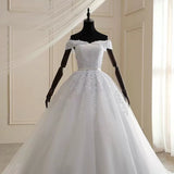 Bride One-Word Shoulder Main Wedding Dress 2025 New Large-Size White Thin Wedding Dress Wedding Dress HZ0517