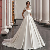 2026Wish New Simple Dingy Dress A-Word Drag-Tailed Sticker Wedding Dress Direct Sales HZ0517
