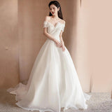 One-Word Shoulder Light Wedding Bride 2026 New Travel Photography Sen Series Super Fairy Dress Simple Light Luxury Welcome Go Out Yarn HZ0517