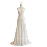 Simple French Faece Light Yarn Sling V Tie Acetate-Sing-Bated Small-Tailed Wedding Dress HZ0517