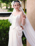 French Light Wedding Dress Sen Is A Simple Small Drag-Tail Embroidery Lace Super Fairy Go Out Yarn Chest To Welcome The Evening Dress HZ0517