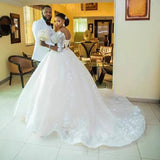 Wedding Dress Wedding Dress Pregnant Princess Wedding Dress Large Size Drag-And-Shoulder Mid-Sleeve Wedding Dress HZ0517