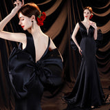 Temperament Famous Manic Black Bareback Birthday Party Dinner Annual Performance Show Butterfly Wedding Dress HZ0517