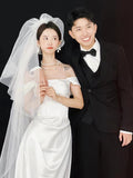 French Word Shoulder Light Wedding Dress Bride Simple Yarn Temperament White Fishtail Dress Dress High Sense HZ0517