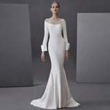 Evening Dress New Shoulder Fishtail Skirt Long Sleeves To Wear Small Tailed Fashion Simple Toasting Lady HZ0517