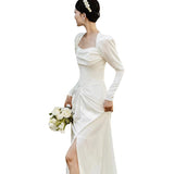 Korean-Style Densified Light Wedding Dress 2026 New Bridal French Simple Long-Sleeved Yarn Welcome Dress HZ0517