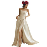 Brasing Light Wedding Dress New Light Luxury Dening Simple Open Fork Out Of The Yarn Studio Theme Photography Wedding Dress HZ0517