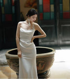 French-Style Seduced Face Light Wedding Dress Bride Simple Niche Twilight Yarn Feeling Engaged White Fishtail Dress HZ0517