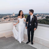 One-Word Shoulder-Singed-Faced Light Wedding Dress 2026 New Small Dress Simple Go Out Yarn Fishtail To Shoot Welcome Dress Dress Dress Woman HZ0517