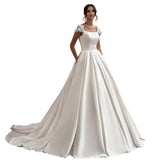 2026Wish New Simple Dingy Dress A-Word Drag-Tailed Sticker Wedding Dress Direct Sales HZ0517
