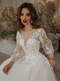 Wedding Dress 2026 New Bridal Round-Neck Wedding Dress Long Sleeves Thin Fashion Small Tail Large Code Repair HZ0517