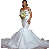 New African Mermaid Wedding Dress High Waist-High Body-High Long-Sleeved Complex Lace Bridal Dress HZ0517