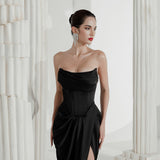 Tmear Fish Bone Folded Bag Ass Bridal Wedding Toast Dress Autumn New Hepburn High Open Fork Skirt HZ0517