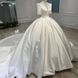 French-Style Densate Wedding Dress 2026 New Bridal Main Wedding Dress Simple Middle Sleeve Deep V-Neck Wedding Dress Direct Sales HZ0517