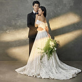 White French Lace Light Wedding Dress Bridal New Travel Photography Sen Series Simple Dress A Word Shoulder Welcome Out HZ0517