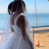 Wedding Dress High-End Shoulder-To-Shoulder-To-Back Nail-Snap-Sing-Sing-Faced Wedding Dress Bridal Yarn HZ0517