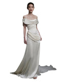 One-Word Shoulder Light Wedding Dress High-End Feeld With The Bridal Simple Light Luxury Super Fairy Fishtail Go Out Yarn Tail Welcome Dress HZ0517