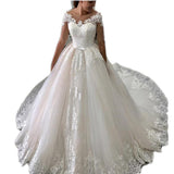 Theme Wedding Dress Tail 2026 New Temperament Bride Short-Sleeved Lace Silken Dreamy Thin HZ0517