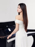 New Steven White Shoulder Evening Dress Engagement Toast Banquet Annual Fish Tail Light Wedding Dress Yarn HZ0517