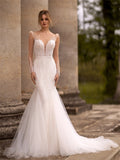 New Wedding Dress Sexy Deep V-Necked Bare Back Design White Bridal Dress Elegant And Elegant Female HZ0517
